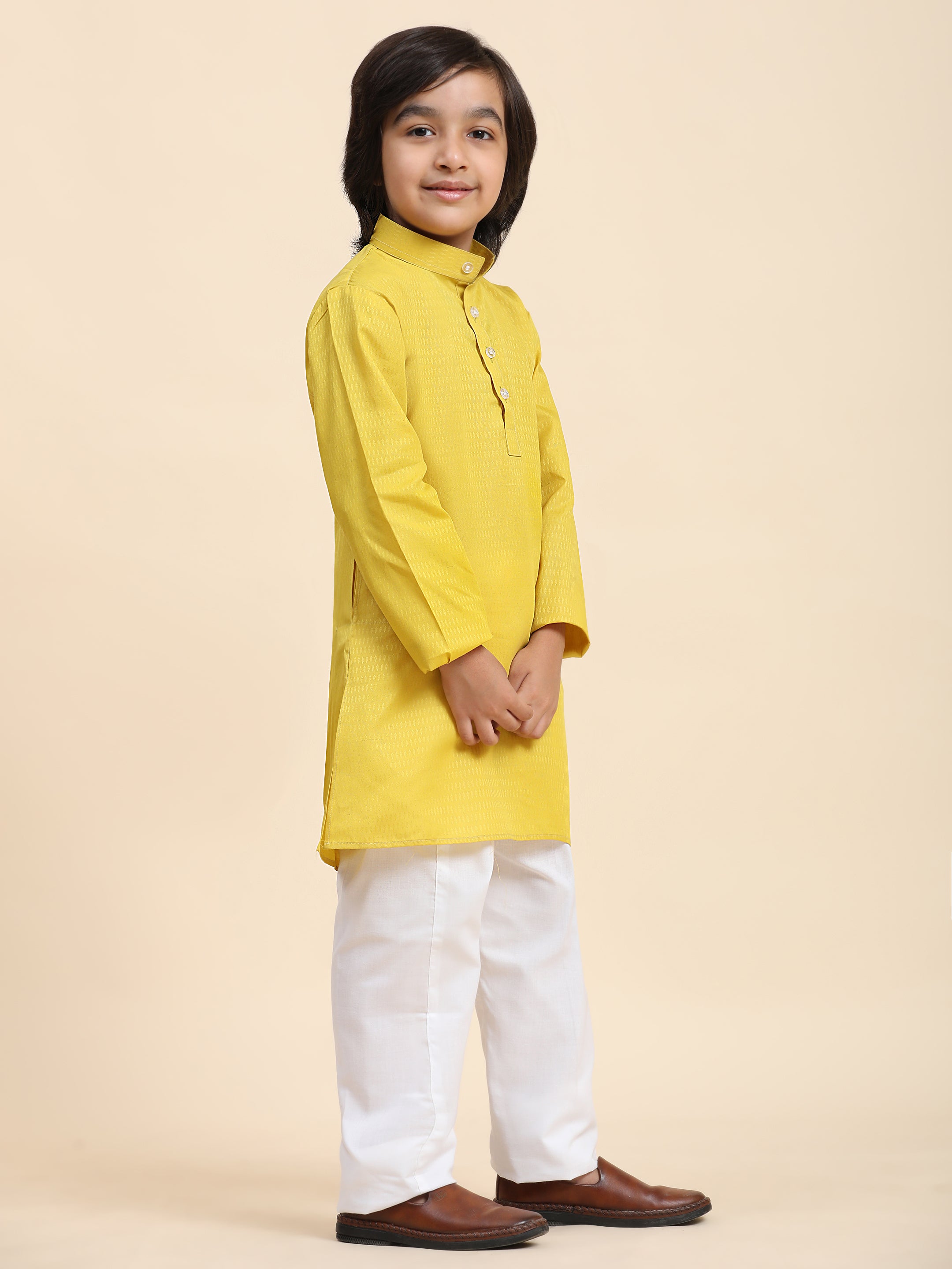 Pro-Ethic Style Developer Lemon Boy's Cotton Self Design Kurta Pyjama for Kids Ethnic Wear (S-241)