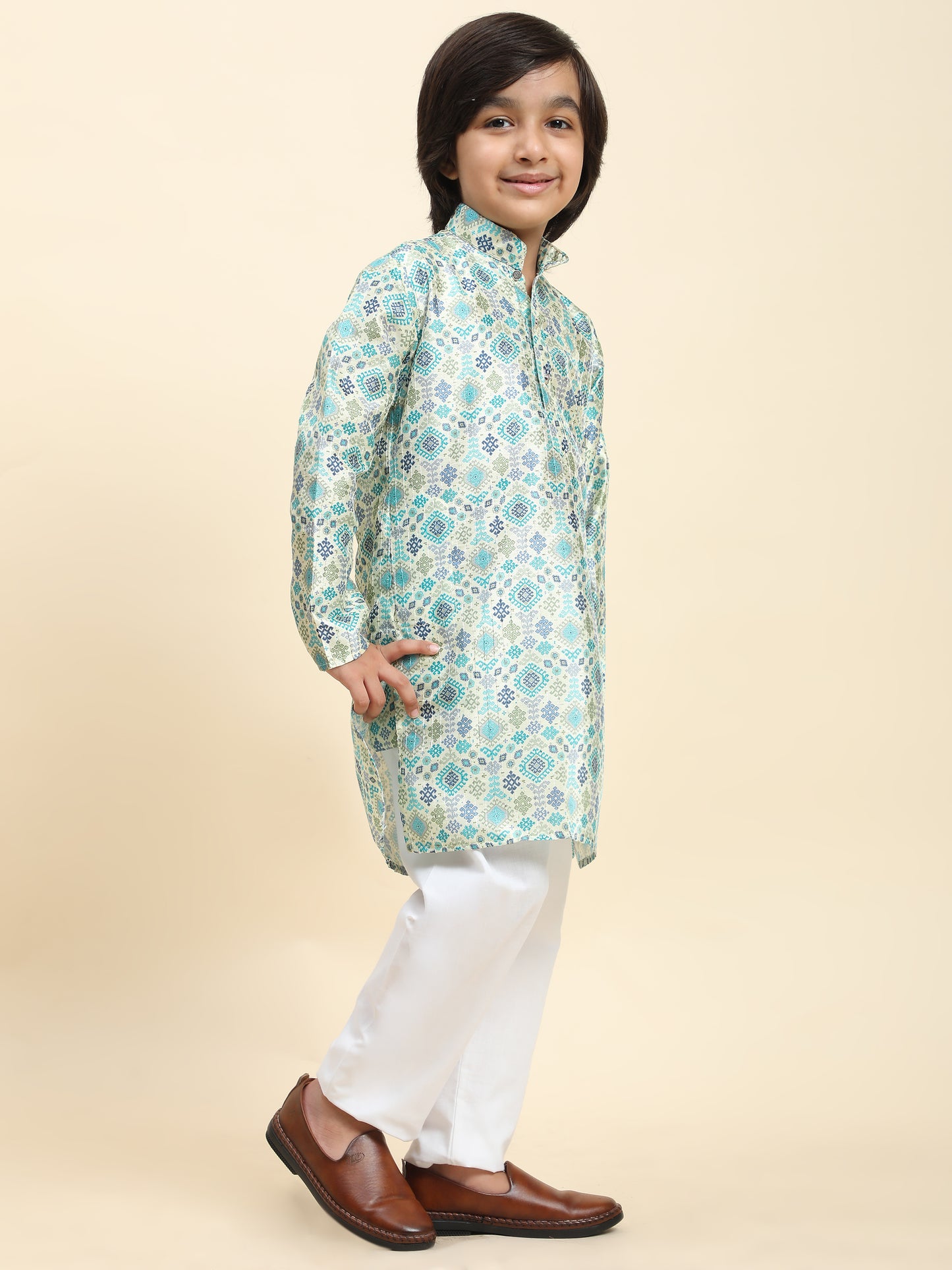 Pro-Ethic Style Developer Boys Silk Kurta Pajama for Kid's Boys Ethnic Wear | Jacquard Silk Kurta Pajama (S-236), Green