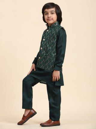 Pro-Ethic Style Developer Boys Cotton Kurta Pajama with Waistcoat for Kid's Ethnic Wear (S-242) Dark Green