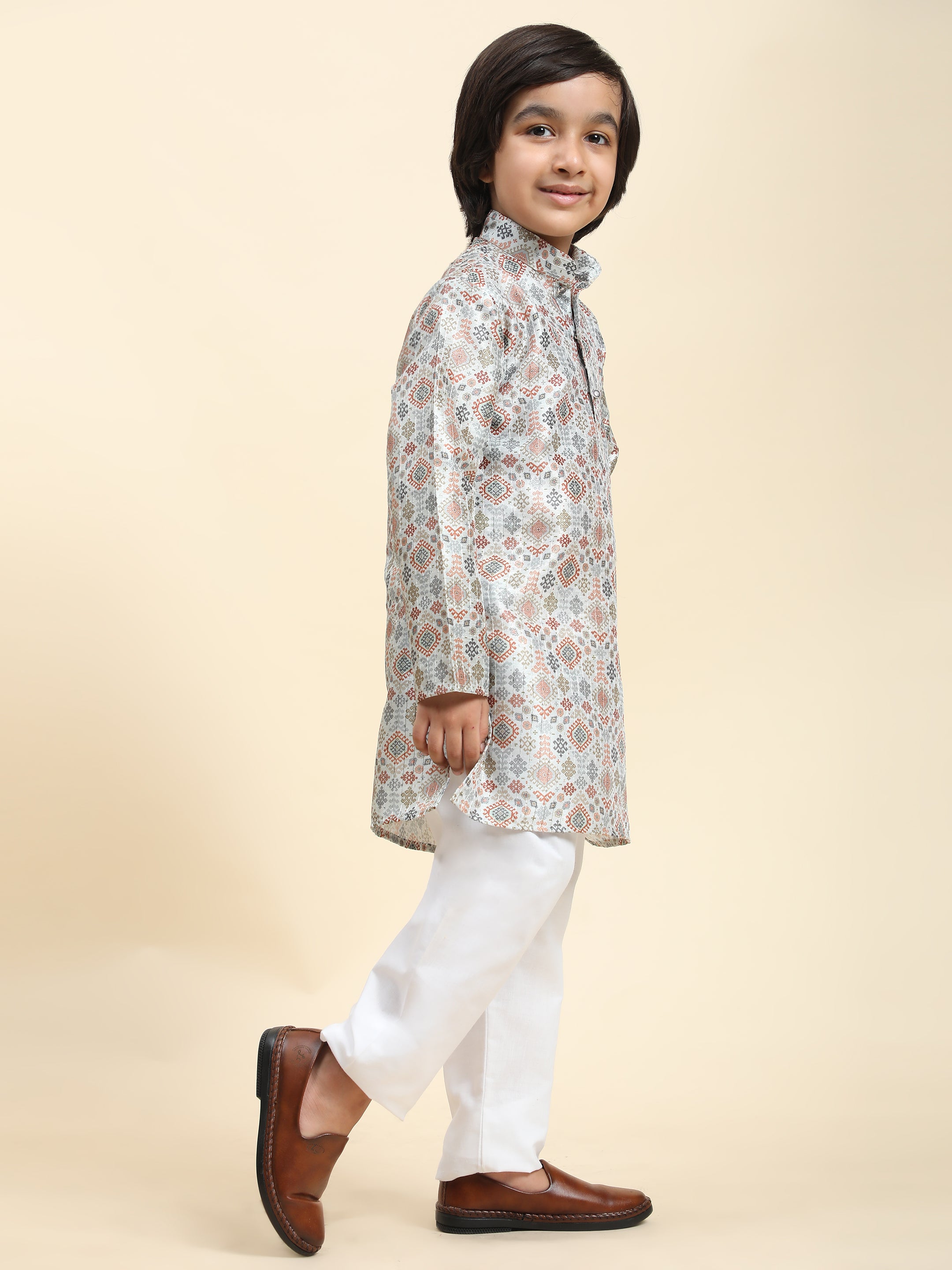 Pro-Ethic Style Developer Boys Silk Kurta Pajama for Kid's Boys Ethnic Wear | Jacquard Silk Kurta Pajama (S-236), Orange