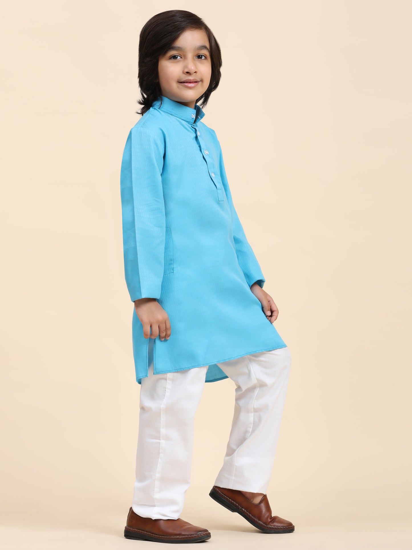 Pro-Ethic Style Developer Firozi Boy's Cotton Self Design Kurta Pyjama for Kids Ethnic Wear (S-241)