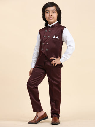 Pro-Ethic Style Developer Boy's Maroon 3 Piece Suit Set for Kids Cotton Plain Pattern