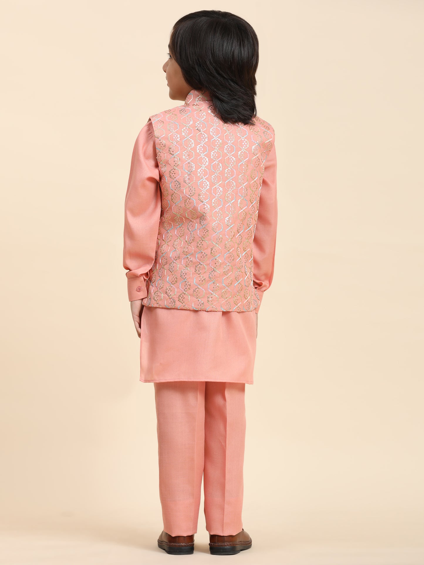 Pro-Ethic Style Developer Boys Cotton Kurta Pajama with Waistcoat for Kid's Ethnic Wear (S-242) Pink