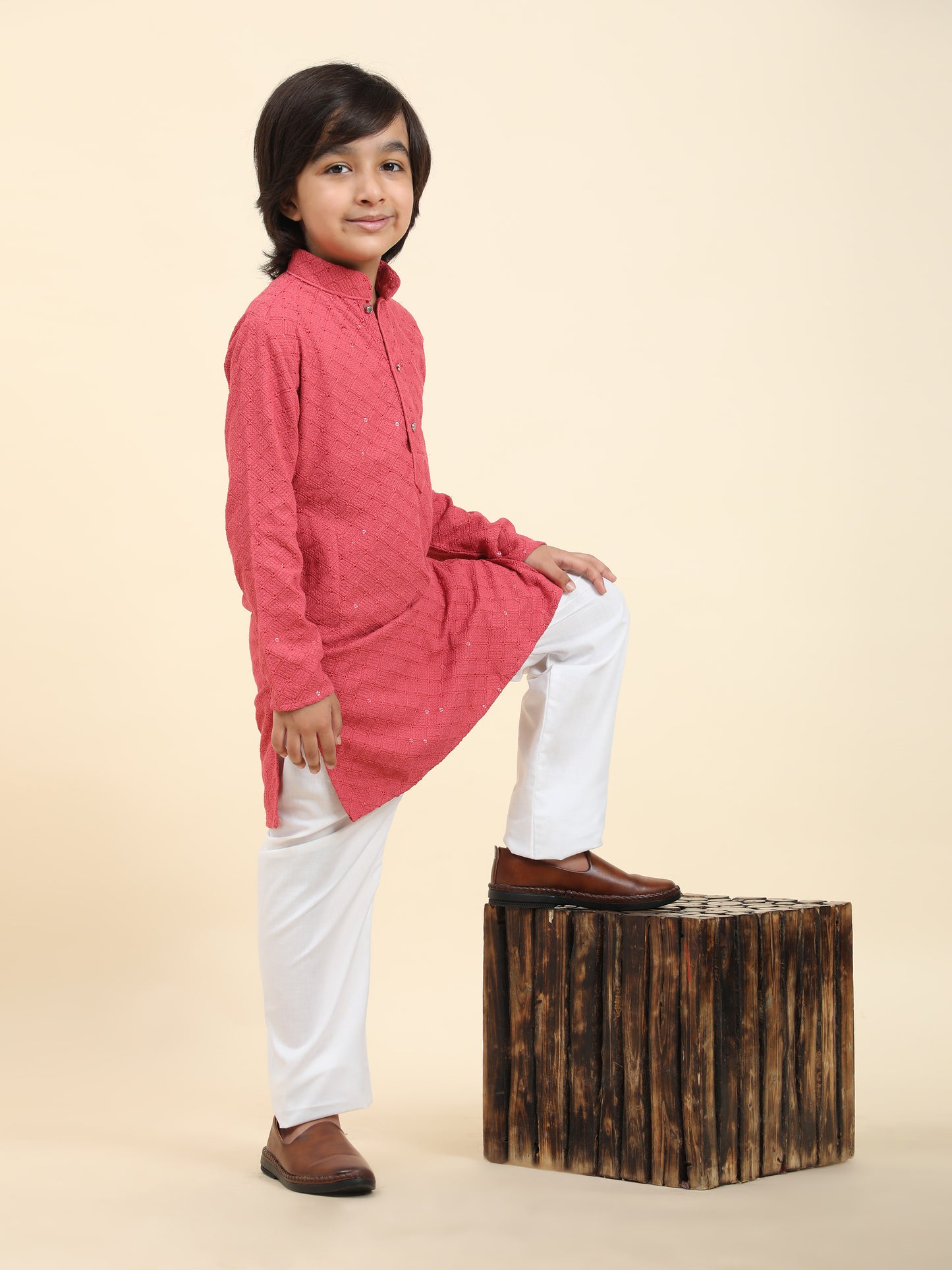 Pro-Ethic Style Developer Boys Cotton Kurta Pajama for Kid's Ethnic Wear | Cotton Kurta Pajama (S-227), Pink