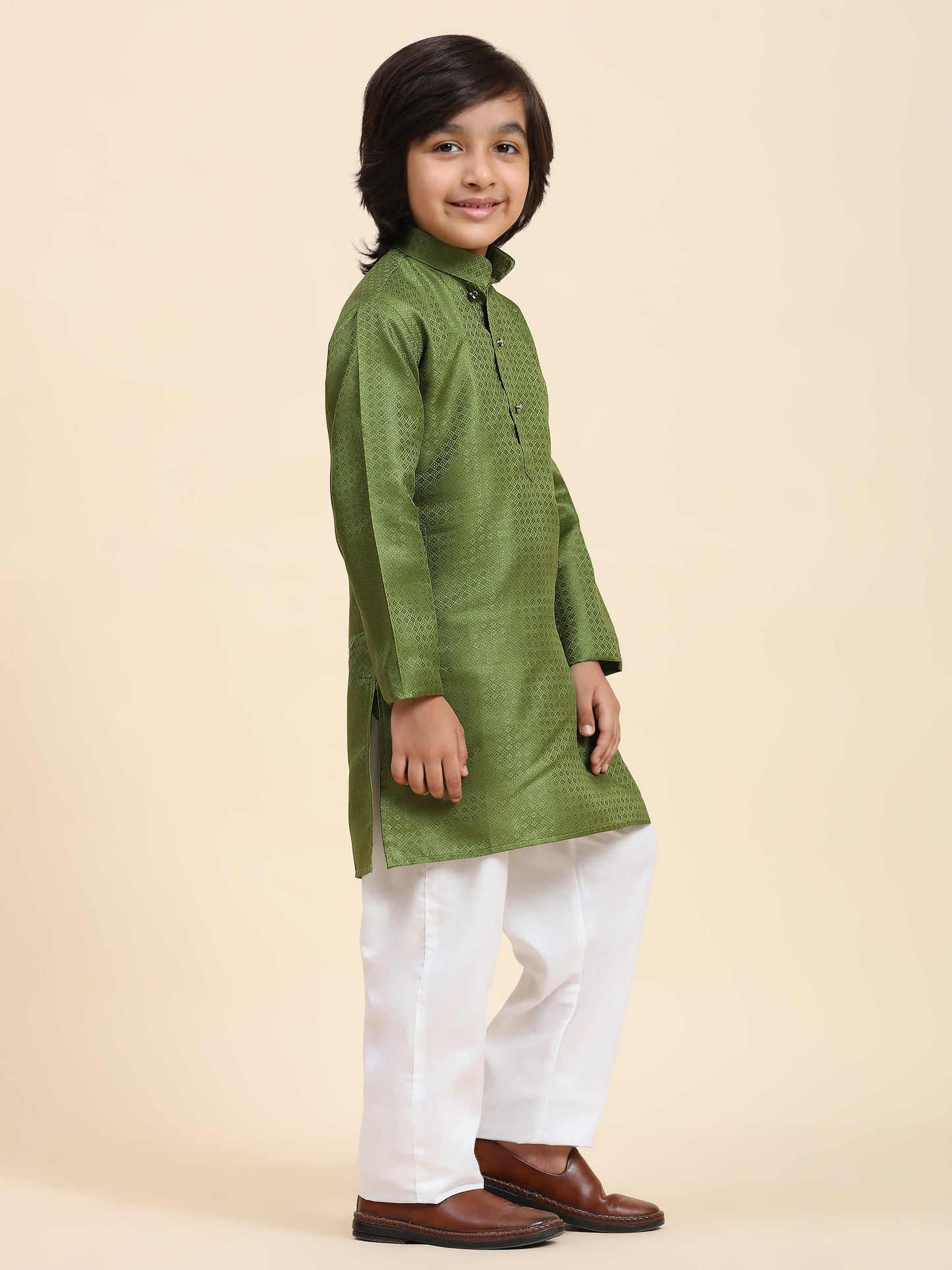 Pro-Ethic Style Developer Boys Green Cotton Kurta Pajama for Kid's Ethnic Wear (S-245)