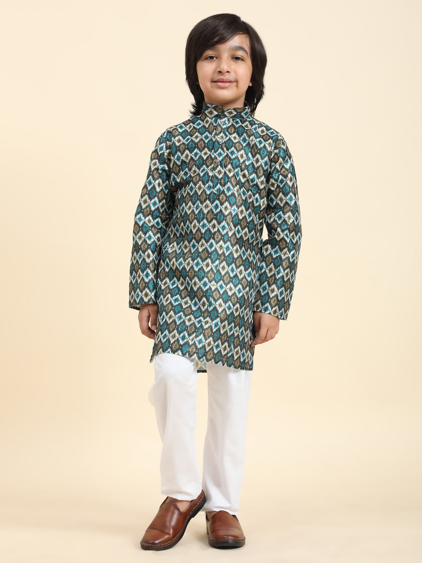 Pro-Ethic Style Developer Boys Silk Kurta Pajama for Kid's Ethnic Wear | Jacquard Silk Kurta Pajama (S-235) Firozi