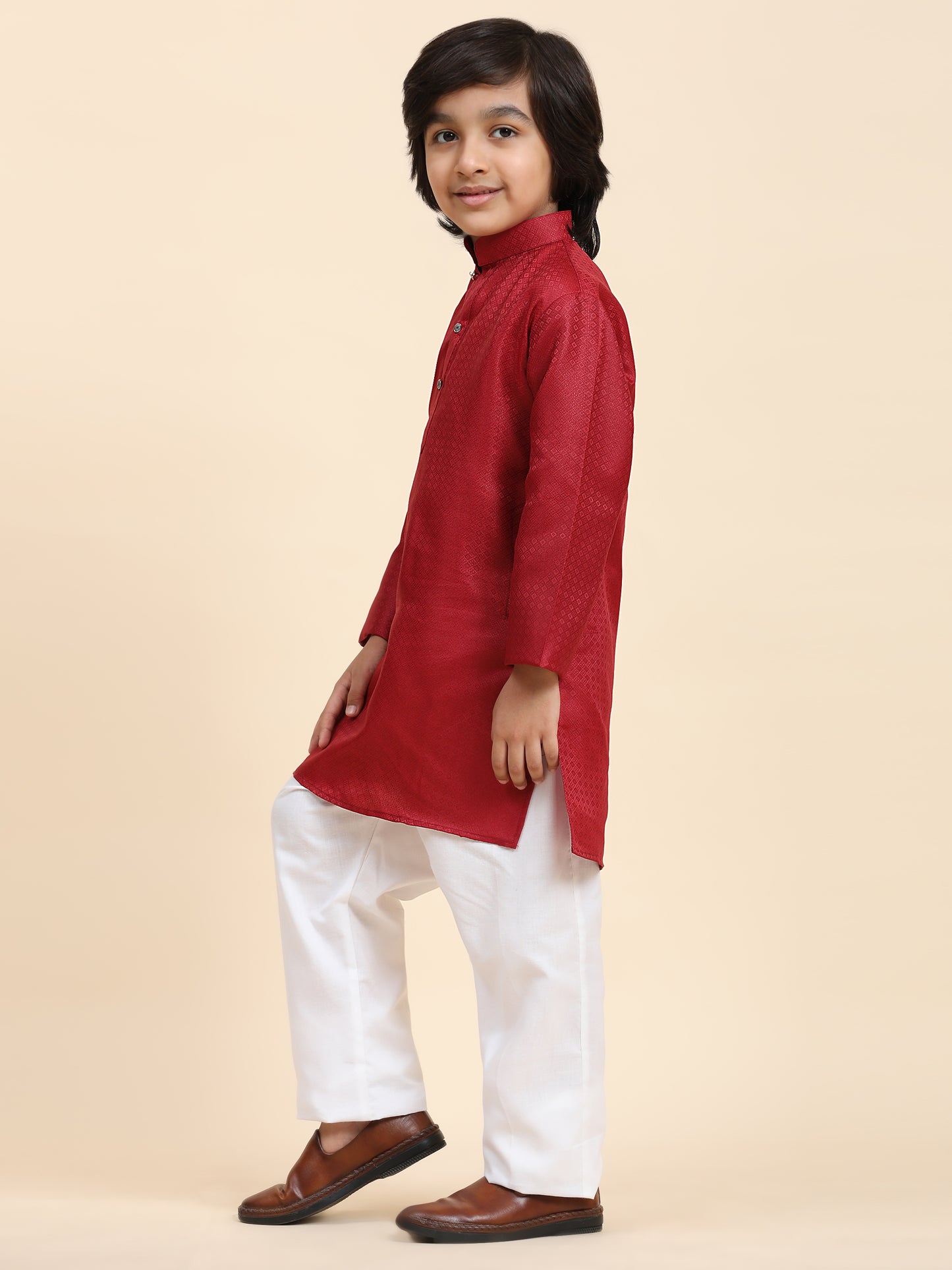 Pro-Ethic Style Developer Boys Maroon Cotton Kurta Pajama for Kid's Ethnic Wear (S-245)