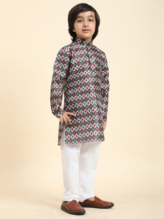 Pro-Ethic Style Developer Boys Silk Kurta Pajama for Kid's Ethnic Wear | Jacquard Silk Kurta Pajama (S-235) Green