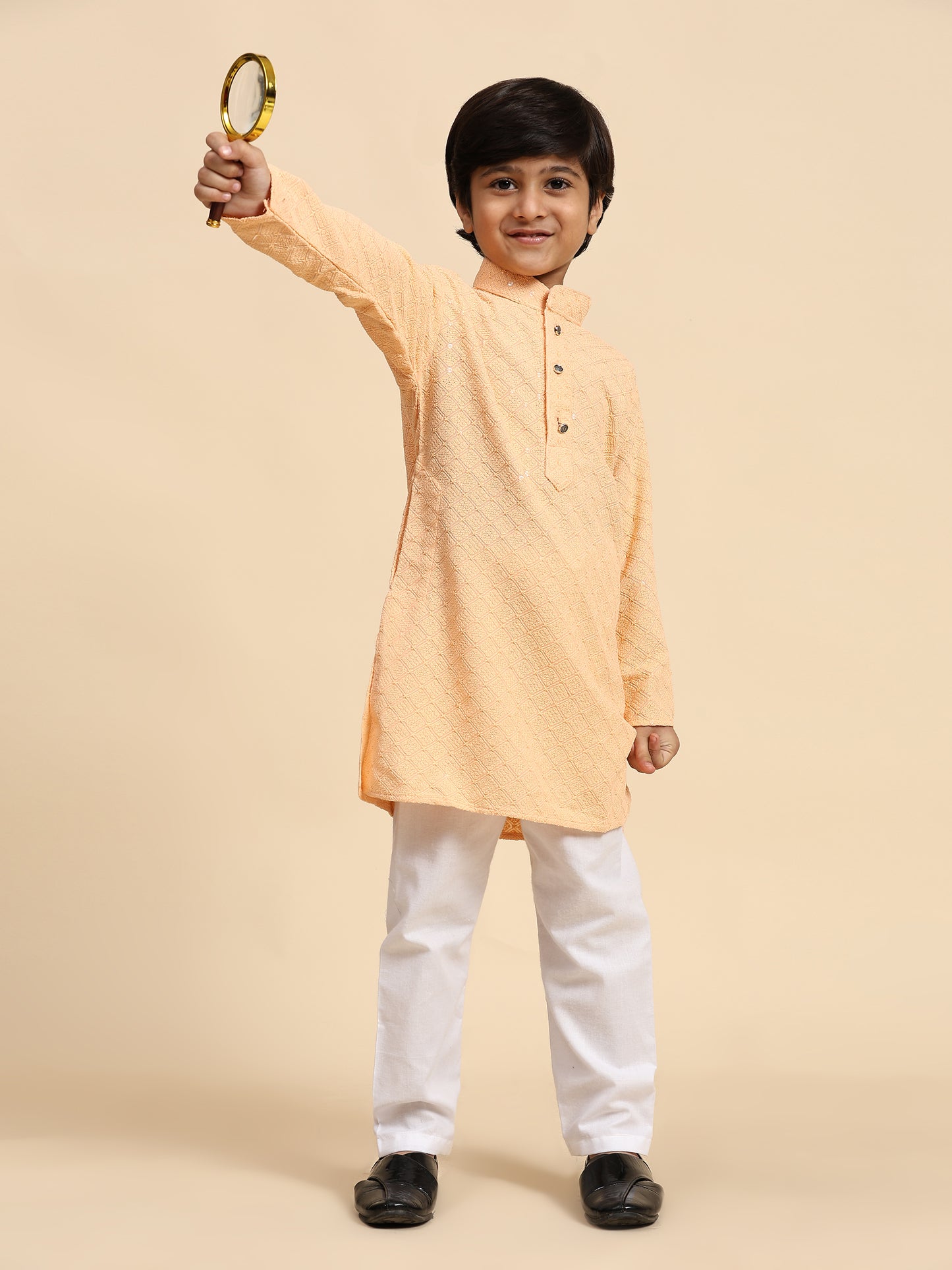 Pro-Ethic Style Developer Boys Cotton Kurta Pajama for Kid's Ethnic Wear | Cotton Kurta Pajama (S-227), Orange