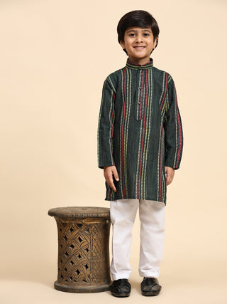 Pro-Ethic Style Developer Boys Cotton Kurta Pajama for Kid's Ethnic Wear | Cotton Kurta Pajama (S-228), Dark Green