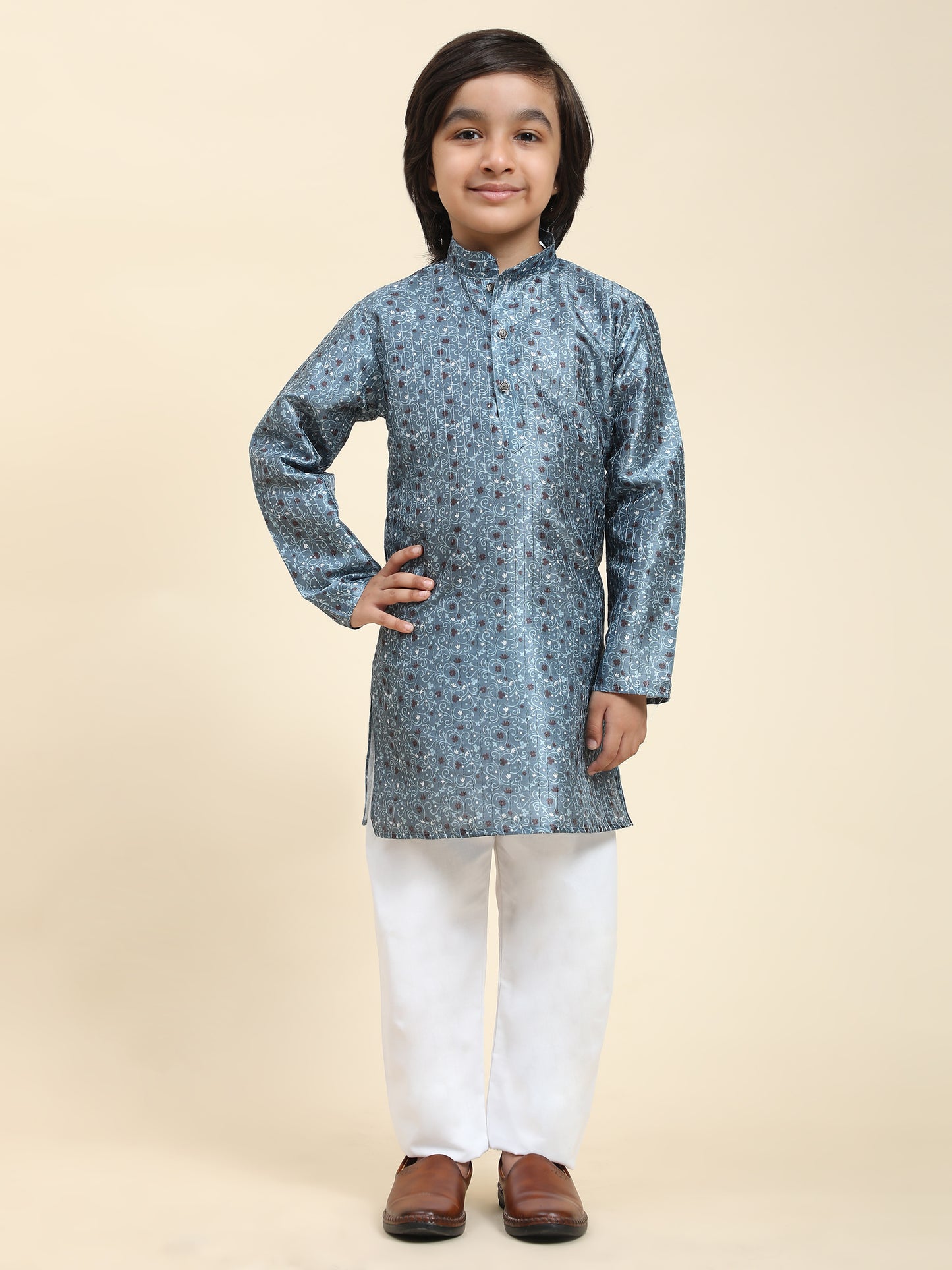 Pro-Ethic Style Developer Boys Silk Kurta Pajama for Kid's Ethnic Wear | Jacquard Silk Kurta Pajama (S-237), Blue