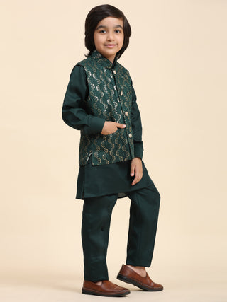Pro-Ethic Style Developer Boys Cotton Kurta Pajama with Waistcoat for Kid's Ethnic Wear (S-242) Dark Green