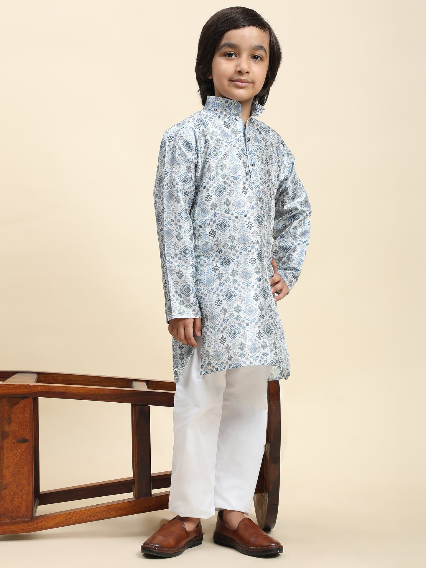 Pro-Ethic Style Developer Boys Silk Kurta Pajama for Kid's Boys Ethnic Wear | Jacquard Silk Kurta Pajama (S-236), Blue