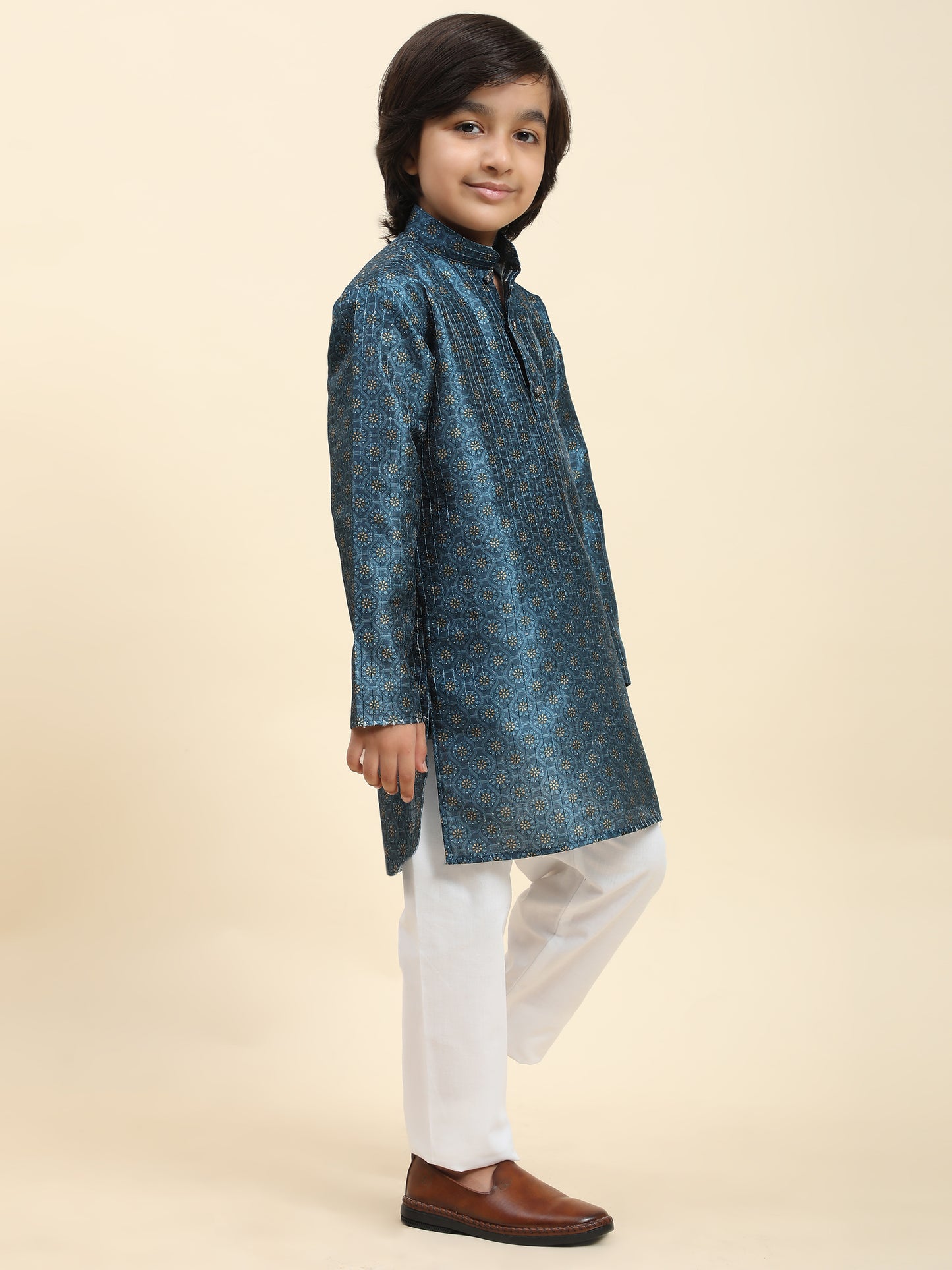 Pro-Ethic Style Developer Boys Silk Kurta Pajama for Kid's Ethnic Wear | Jacquard Silk Kurta Pajama (S-238), Blue