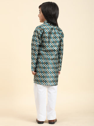 Pro-Ethic Style Developer Boys Silk Kurta Pajama for Kid's Ethnic Wear | Jacquard Silk Kurta Pajama (S-235) Firozi