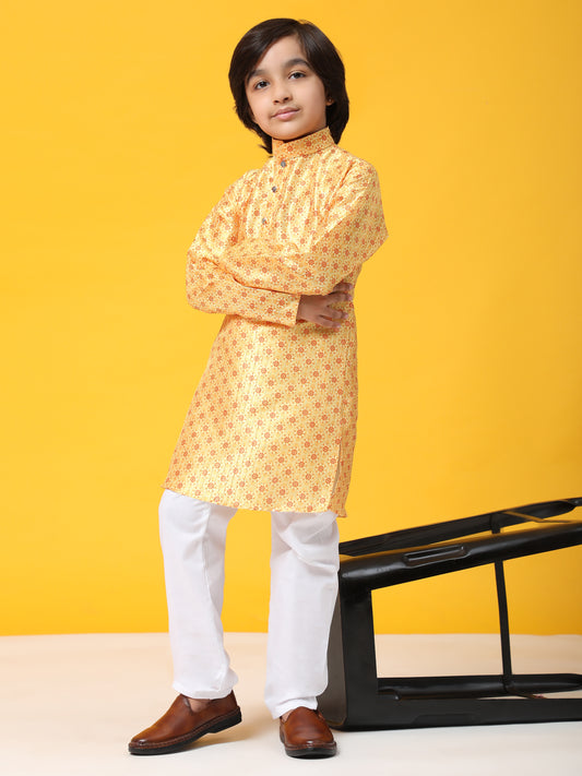 Pro-Ethic Style Developer Boys Silk Kurta Pajama for Kid's Ethnic Wear | Jacquard Silk Kurta Pajama (S-238), Yellow