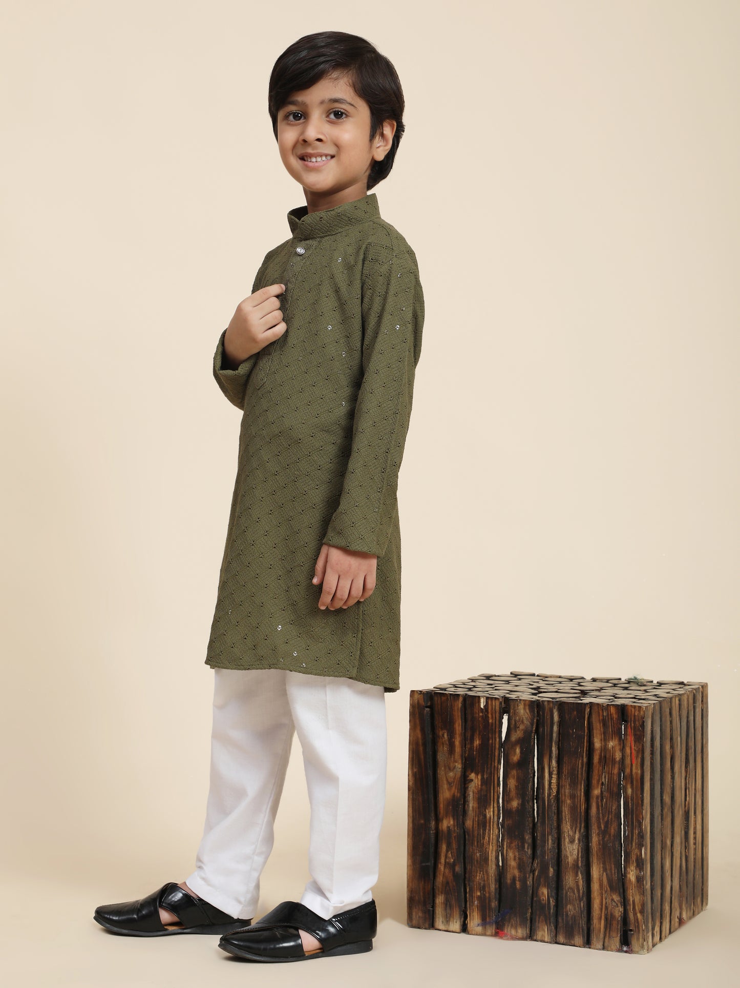 Pro-Ethic Style Developer Boys Cotton Kurta Pajama for Kid's Ethnic Wear | Cotton Kurta Pajama (S-227)Dark Green