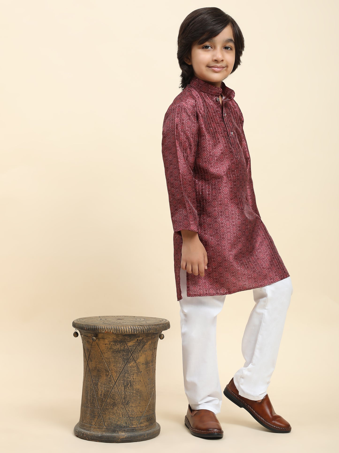 Pro-Ethic Style Developer Boys Silk Kurta Pajama for Kid's Ethnic Wear | Jacquard Silk Kurta Pajama (S-238), Maroon