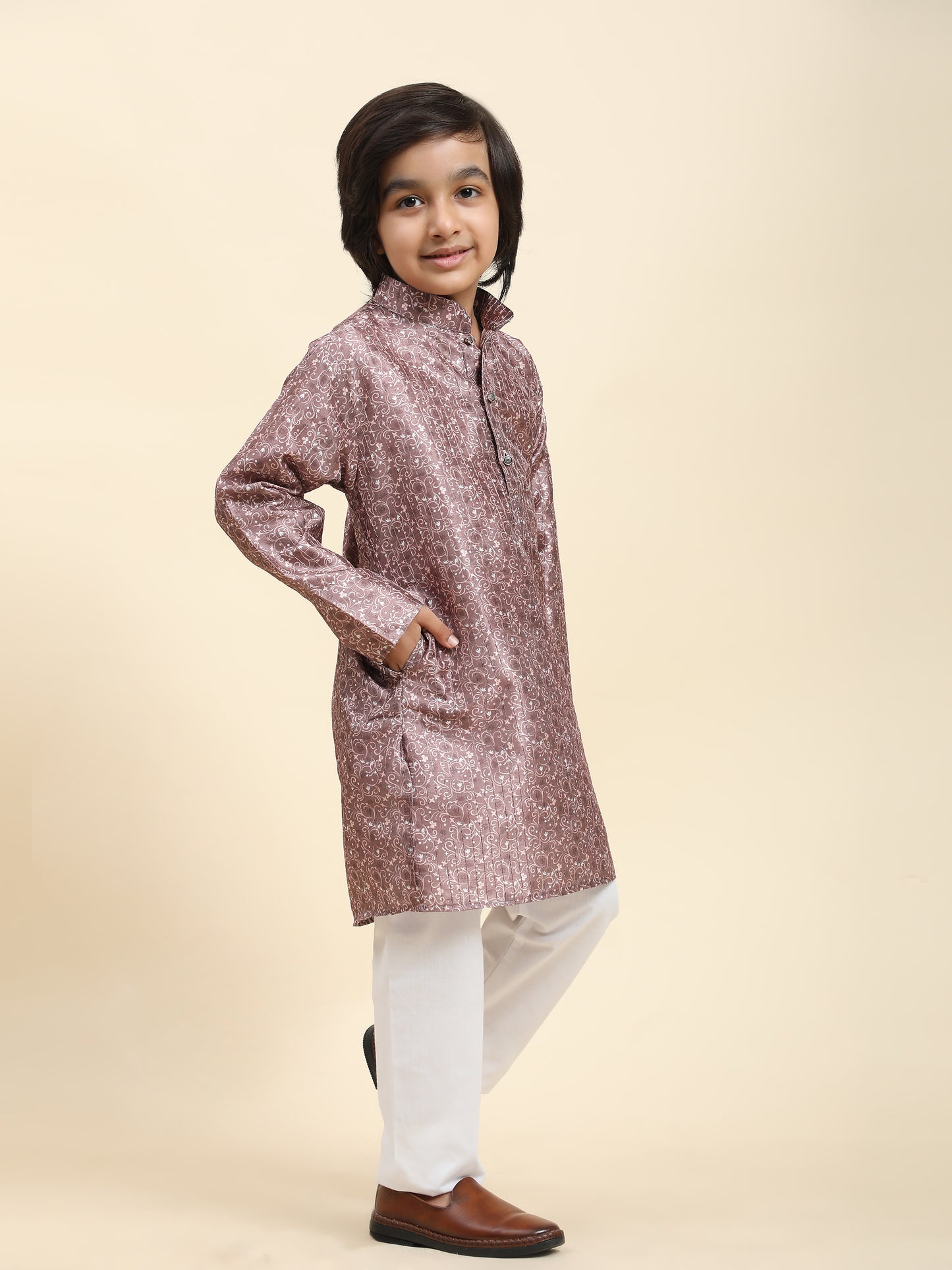 Pro-Ethic Style Developer Boys Silk Kurta Pajama for Kid's Ethnic Wear | Jacquard Silk Kurta Pajama (S-237), Pink