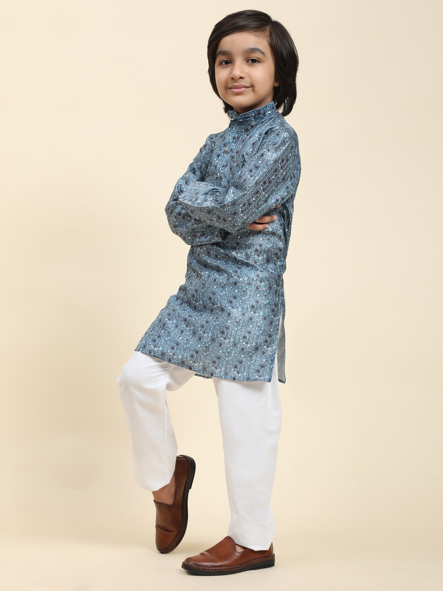 Pro-Ethic Style Developer Boys Silk Kurta Pajama for Kid's Ethnic Wear | Jacquard Silk Kurta Pajama (S-237), Blue