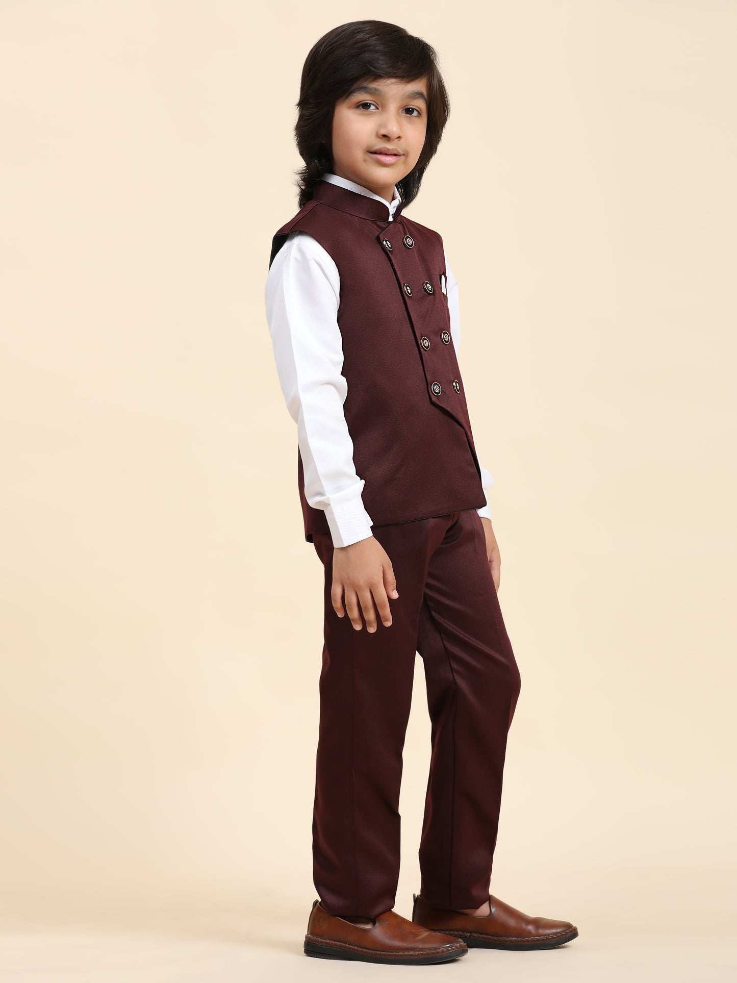 Pro-Ethic Style Developer Boy's Maroon 3 Piece Suit Set for Kids Cotton Plain Pattern