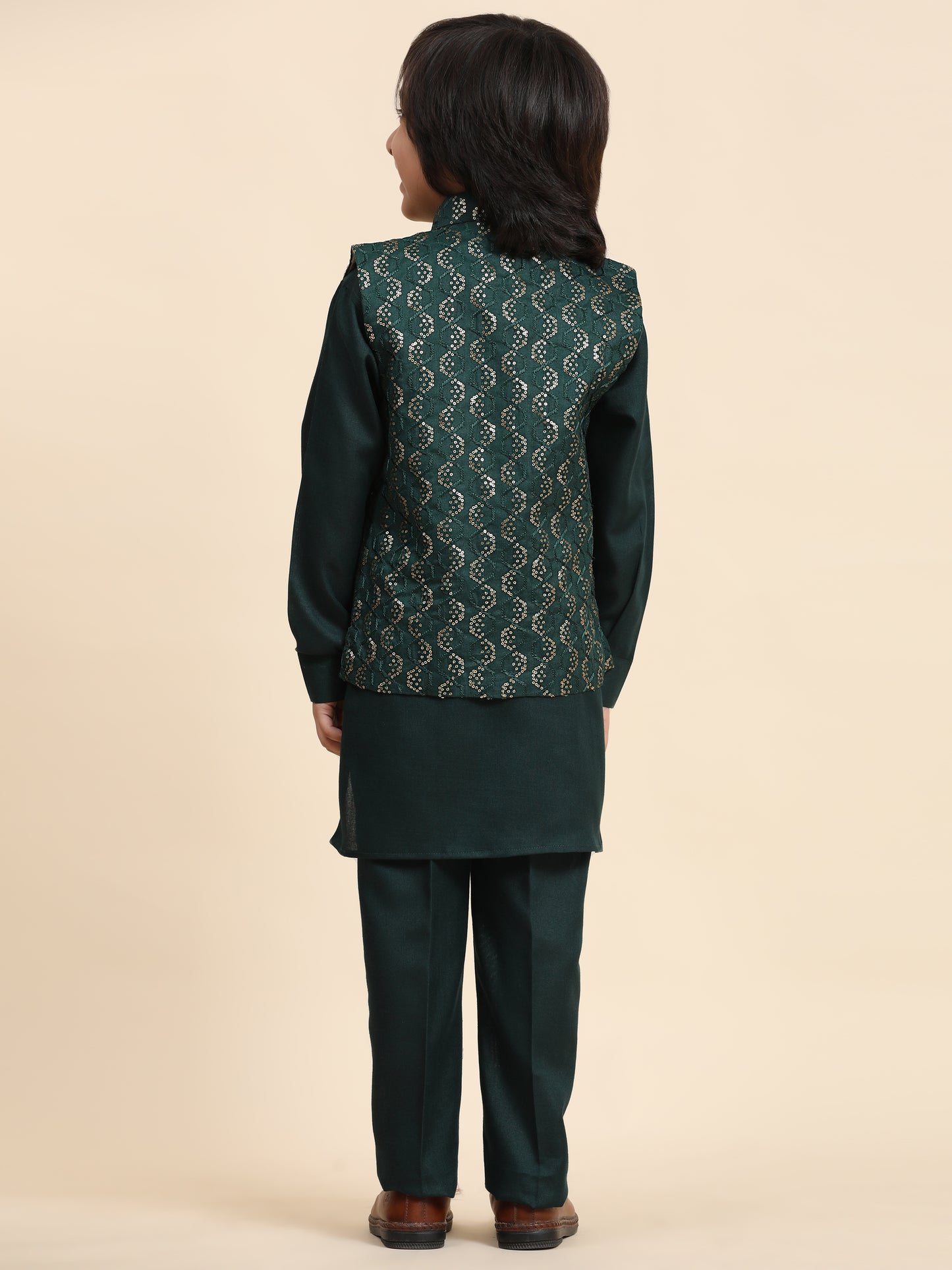 Pro-Ethic Style Developer Boys Cotton Kurta Pajama with Waistcoat for Kid's Ethnic Wear (S-242) Dark Green