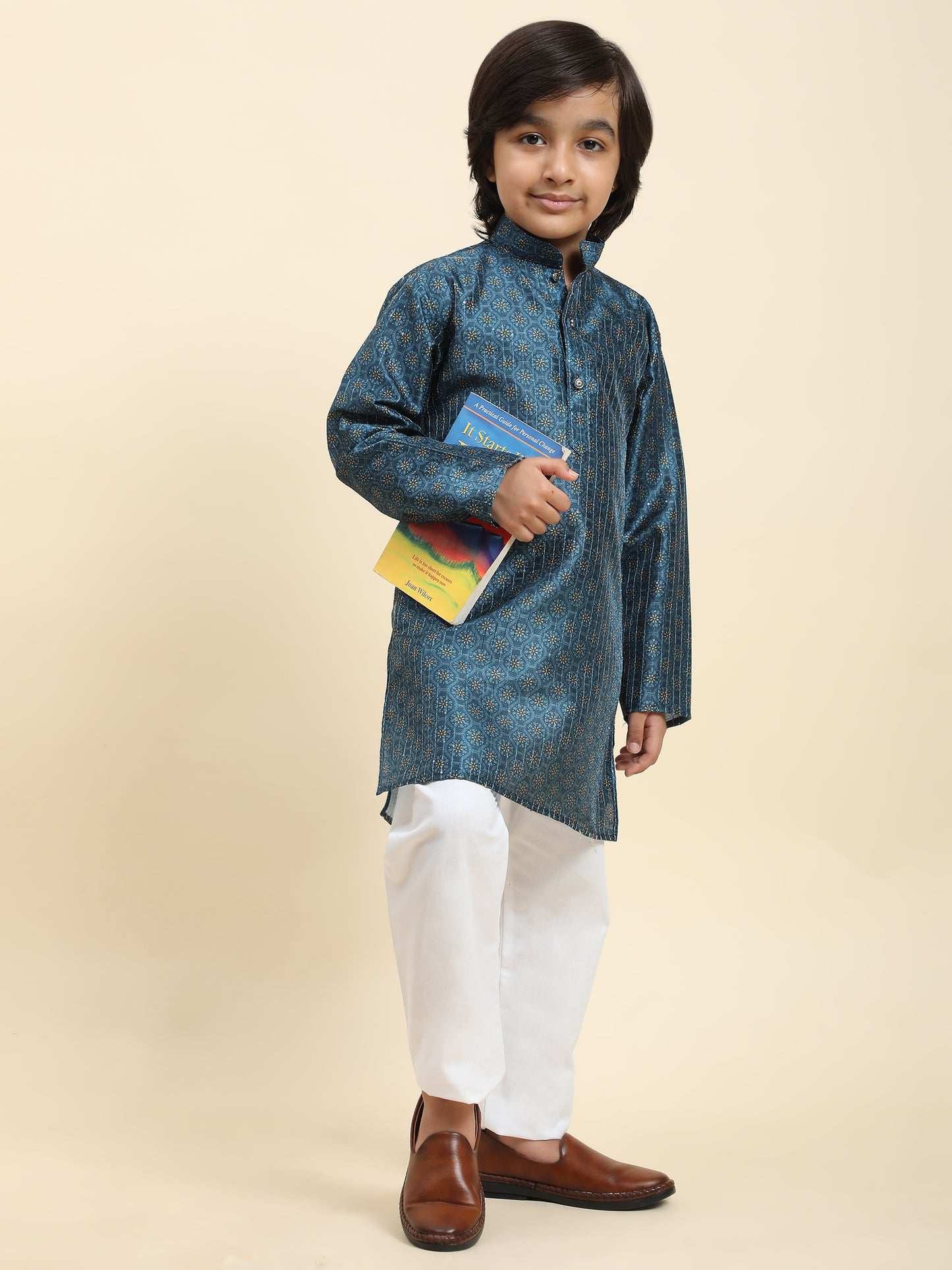 Pro-Ethic Style Developer Boys Silk Kurta Pajama for Kid's Ethnic Wear | Jacquard Silk Kurta Pajama (S-238), Blue