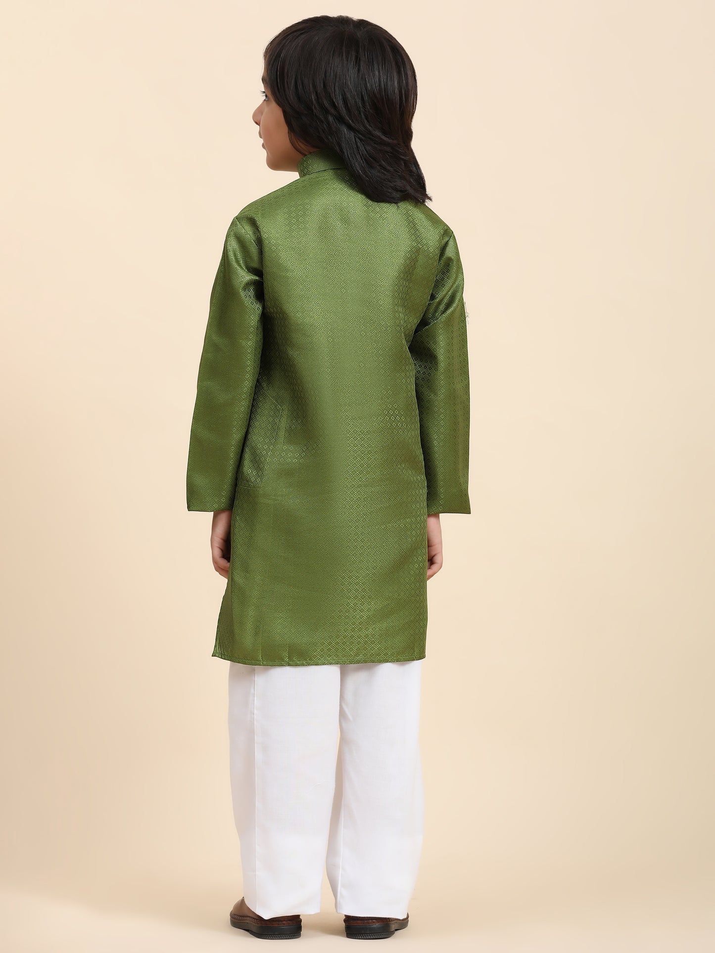 Pro-Ethic Style Developer Boys Green Cotton Kurta Pajama for Kid's Ethnic Wear (S-245)