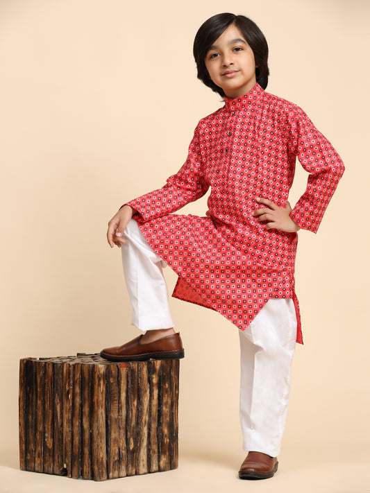 Pro-Ethic Style Developer Boys Cotton Kurta Pajama for Kid's Ethnic Wear | Cotton Kurta Pajama (S-239), Red