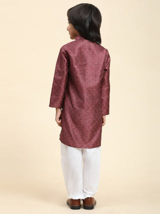 Pro-Ethic Style Developer Boys Silk Kurta Pajama for Kid's Ethnic Wear | Jacquard Silk Kurta Pajama (S-238), Maroon