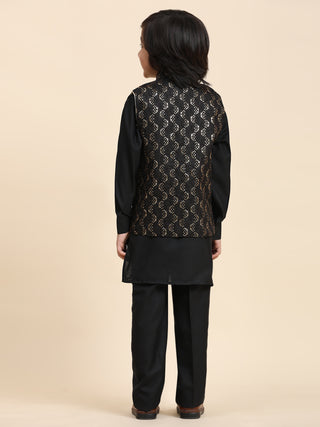 Pro-Ethic Style Developer Boys Cotton Kurta Pajama with Waistcoat for Kid's Ethnic Wear (S-242) Black