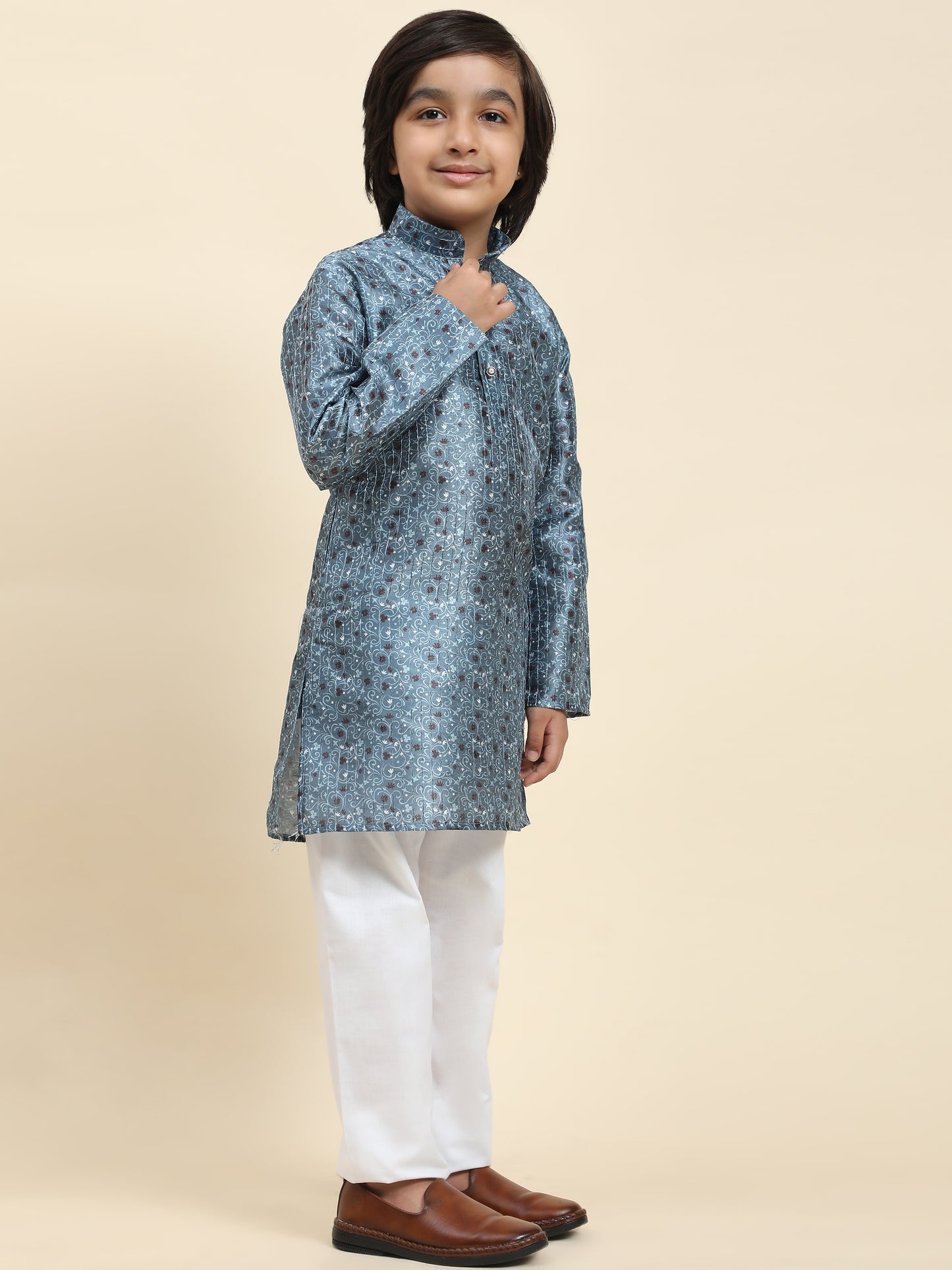 Pro-Ethic Style Developer Boys Silk Kurta Pajama for Kid's Ethnic Wear | Jacquard Silk Kurta Pajama (S-237), Blue