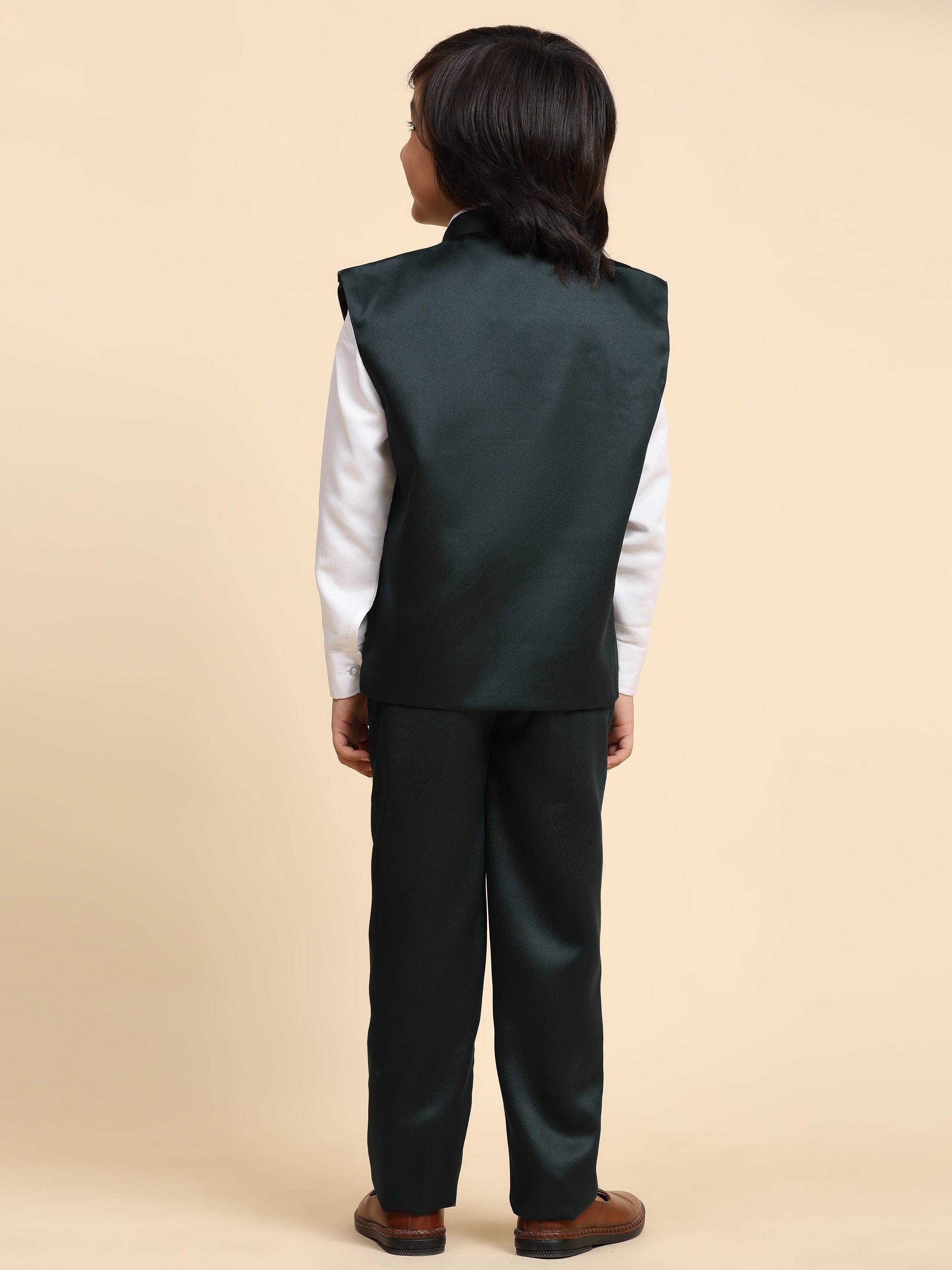 Pro-Ethic Style Developer Boy's Dark Green 3 Piece Suit Set for Kids Cotton Plain Pattern