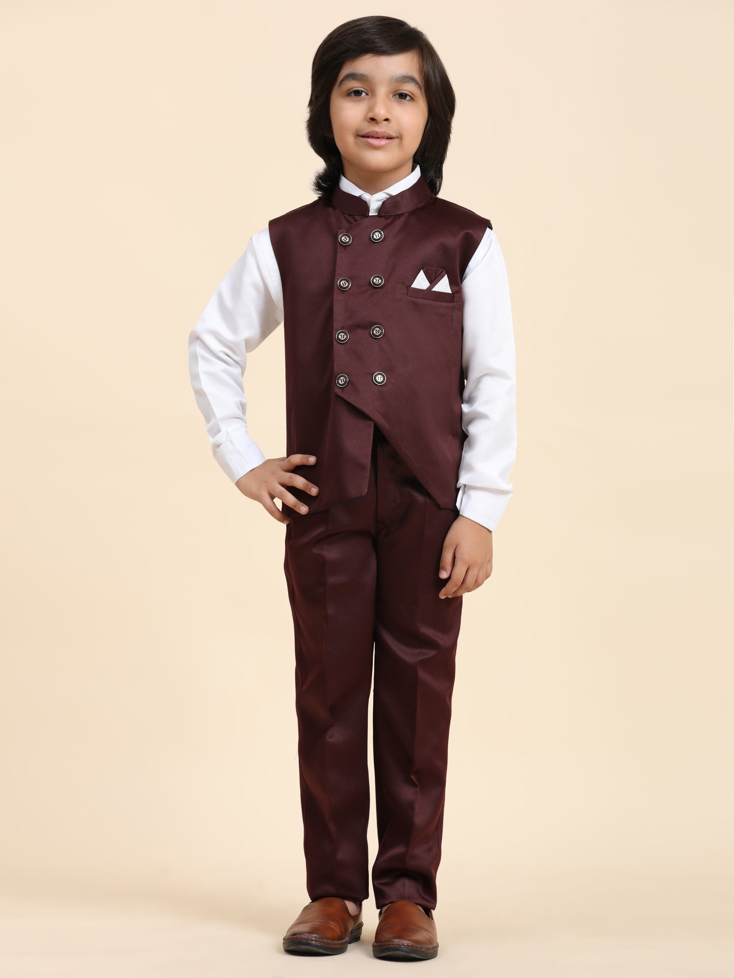 Pro-Ethic Style Developer Boy's Maroon 3 Piece Suit Set for Kids Cotton Plain Pattern