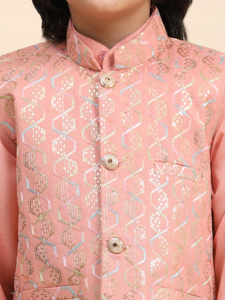 Pro-Ethic Style Developer Boys Cotton Kurta Pajama with Waistcoat for Kid's Ethnic Wear (S-242) Pink