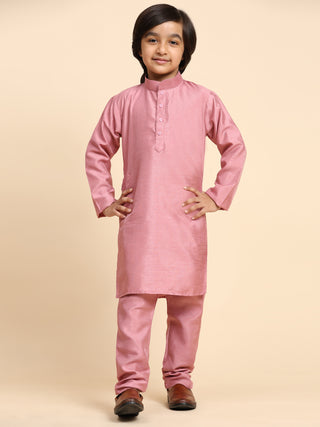 Pro-Ethic Style Developer Pink Kurta Pajama for Kids Boys with Waistcoat | Silk | Floral | Traditional Dress (S-240)