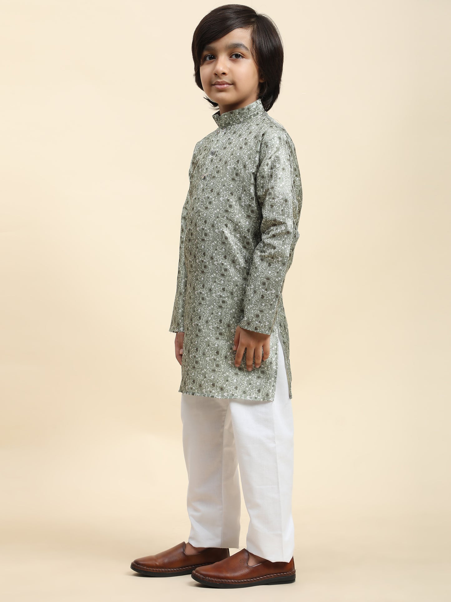 Pro-Ethic Style Developer Boys Silk Kurta Pajama for Kid's Ethnic Wear | Jacquard Silk Kurta Pajama (S-237), Green