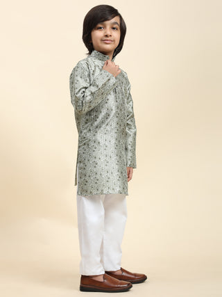 Pro-Ethic Style Developer Boys Silk Kurta Pajama for Kid's Ethnic Wear | Jacquard Silk Kurta Pajama (S-237), Green