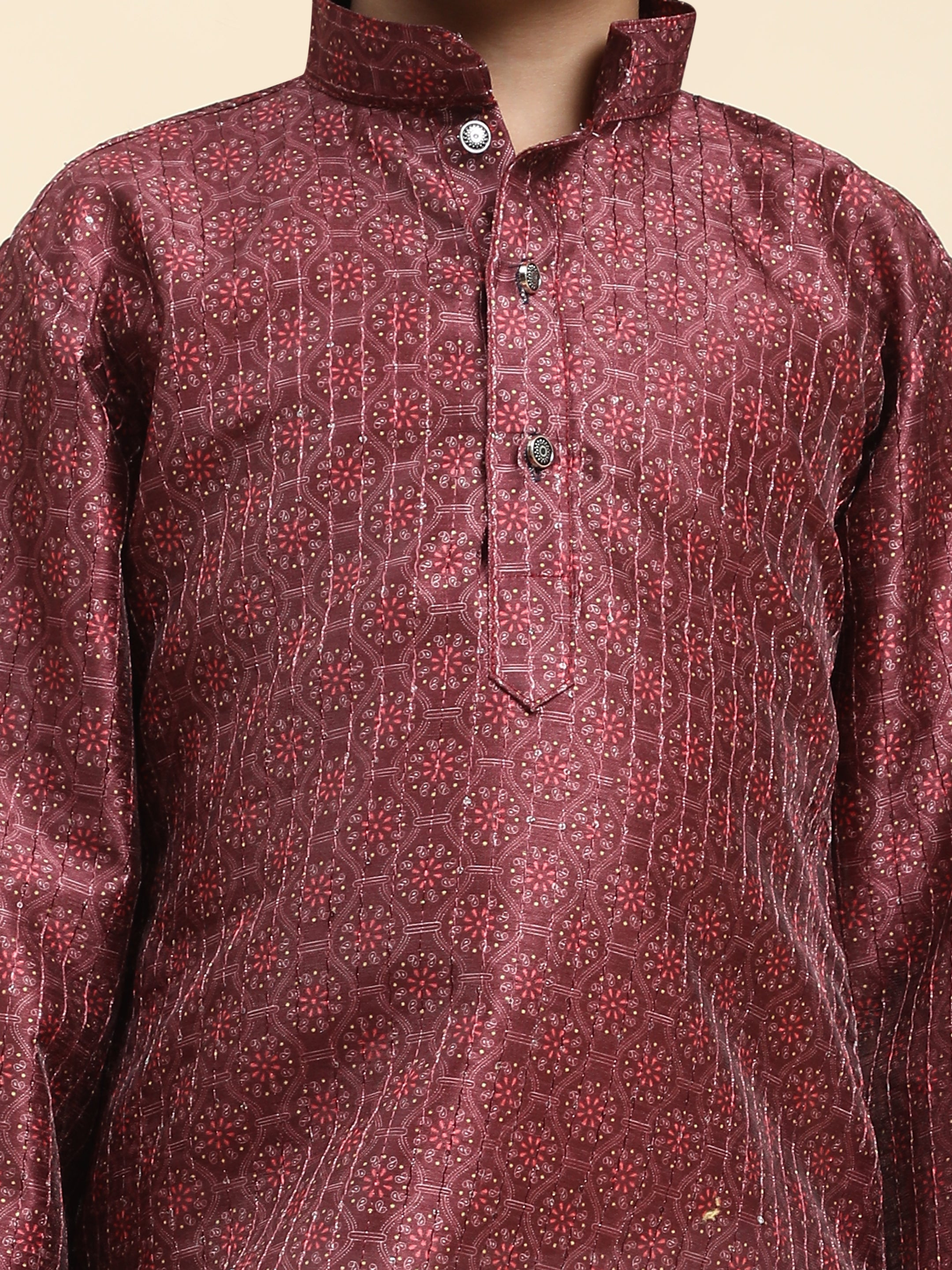 Pro-Ethic Style Developer Boys Silk Kurta Pajama for Kid's Ethnic Wear | Jacquard Silk Kurta Pajama (S-238), Maroon