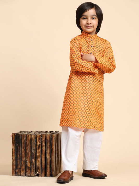 Pro-Ethic Style Developer Boys Cotton Kurta Pajama for Kid's Ethnic Wear | Cotton Kurta Pajama (S-239), Orange