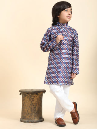 Pro-Ethic Style Developer Boys Silk Kurta Pajama for Kid's Ethnic Wear | Jacquard Silk Kurta Pajama (S-235) Blue