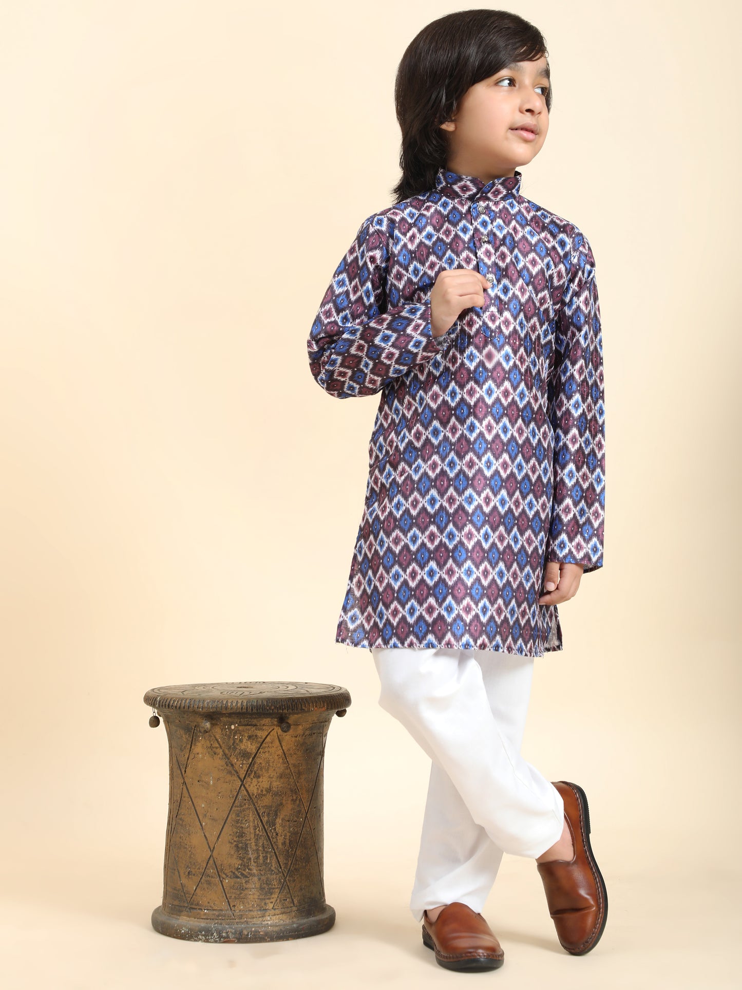 Pro-Ethic Style Developer Boys Silk Kurta Pajama for Kid's Ethnic Wear | Jacquard Silk Kurta Pajama (S-235) Blue