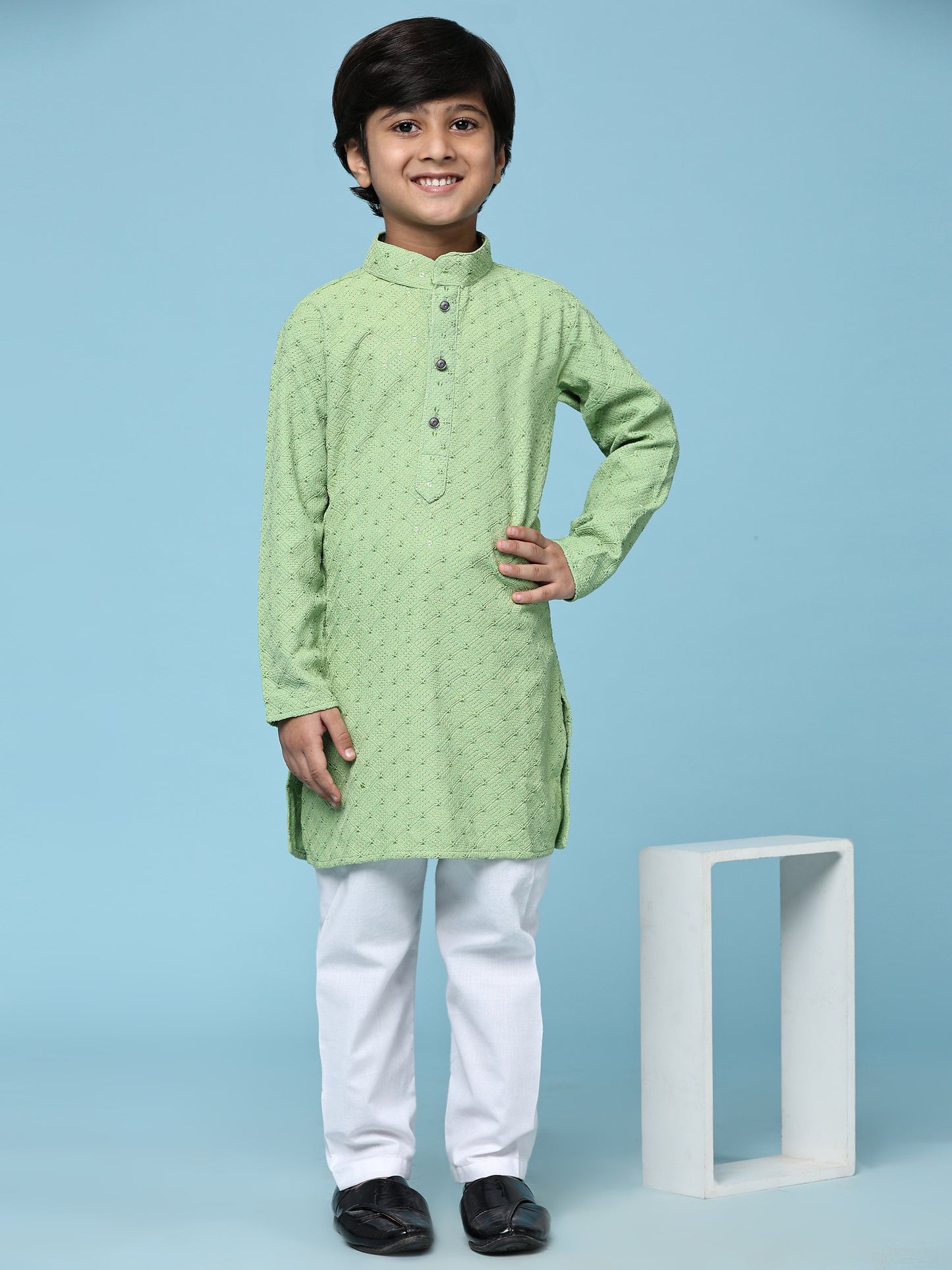 Pro-Ethic Style Developer Boys Cotton Kurta Pajama for Kid's Ethnic Wear | Cotton Kurta Pajama (S-227), Green