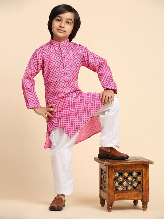 Pro-Ethic Style Developer Boys Cotton Kurta Pajama for Kid's Ethnic Wear | Cotton Kurta Pajama (S-239), Pink