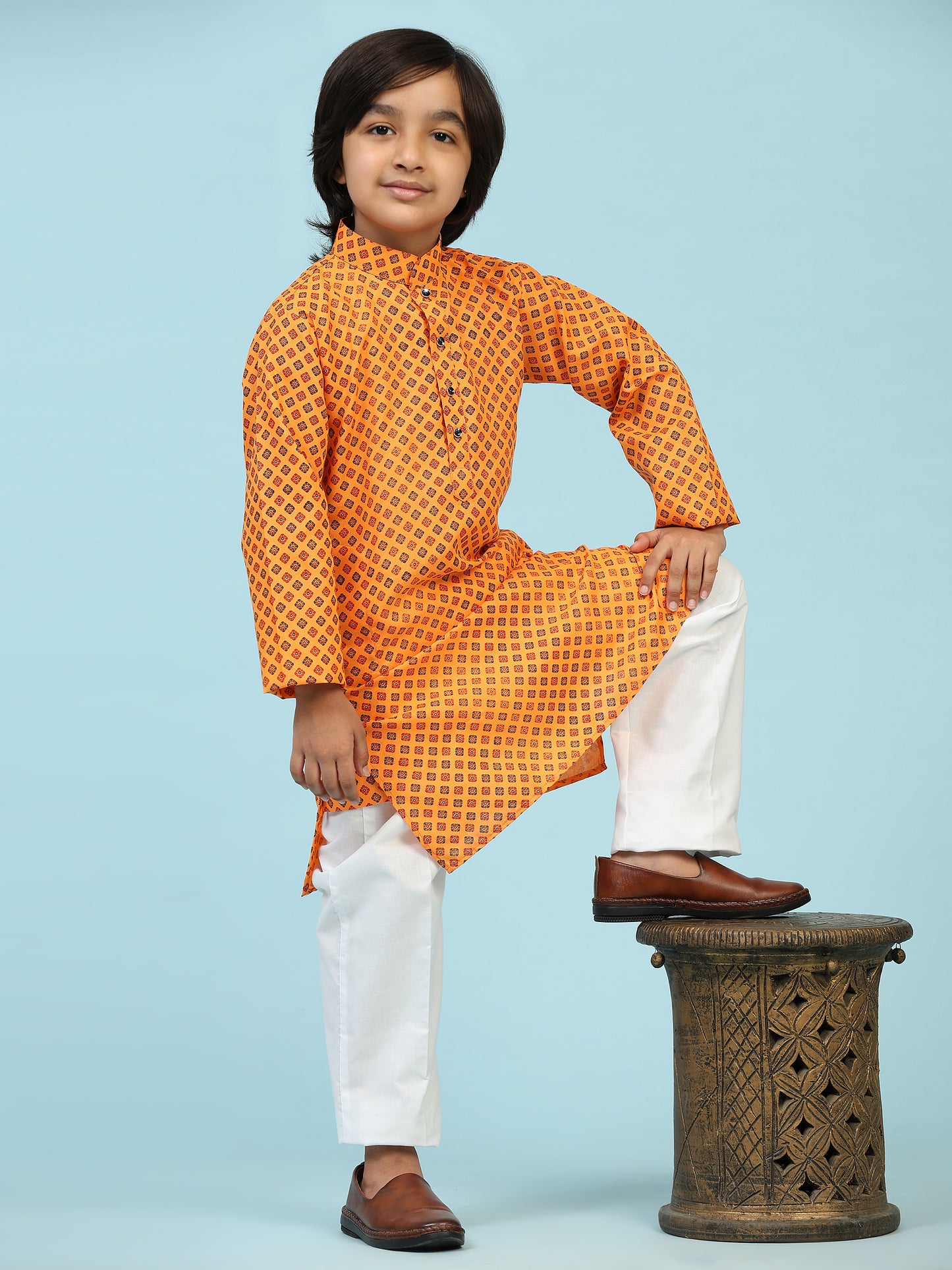 Pro-Ethic Style Developer Boys Cotton Kurta Pajama for Kid's Ethnic Wear | Cotton Kurta Pajama (S-239), Orange