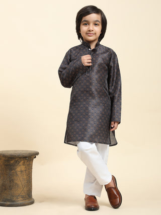 Pro-Ethic Style Developer Boys Silk Kurta Pajama for Kid's Ethnic Wear | Jacquard Silk Kurta Pajama (S-238), Navy Blue