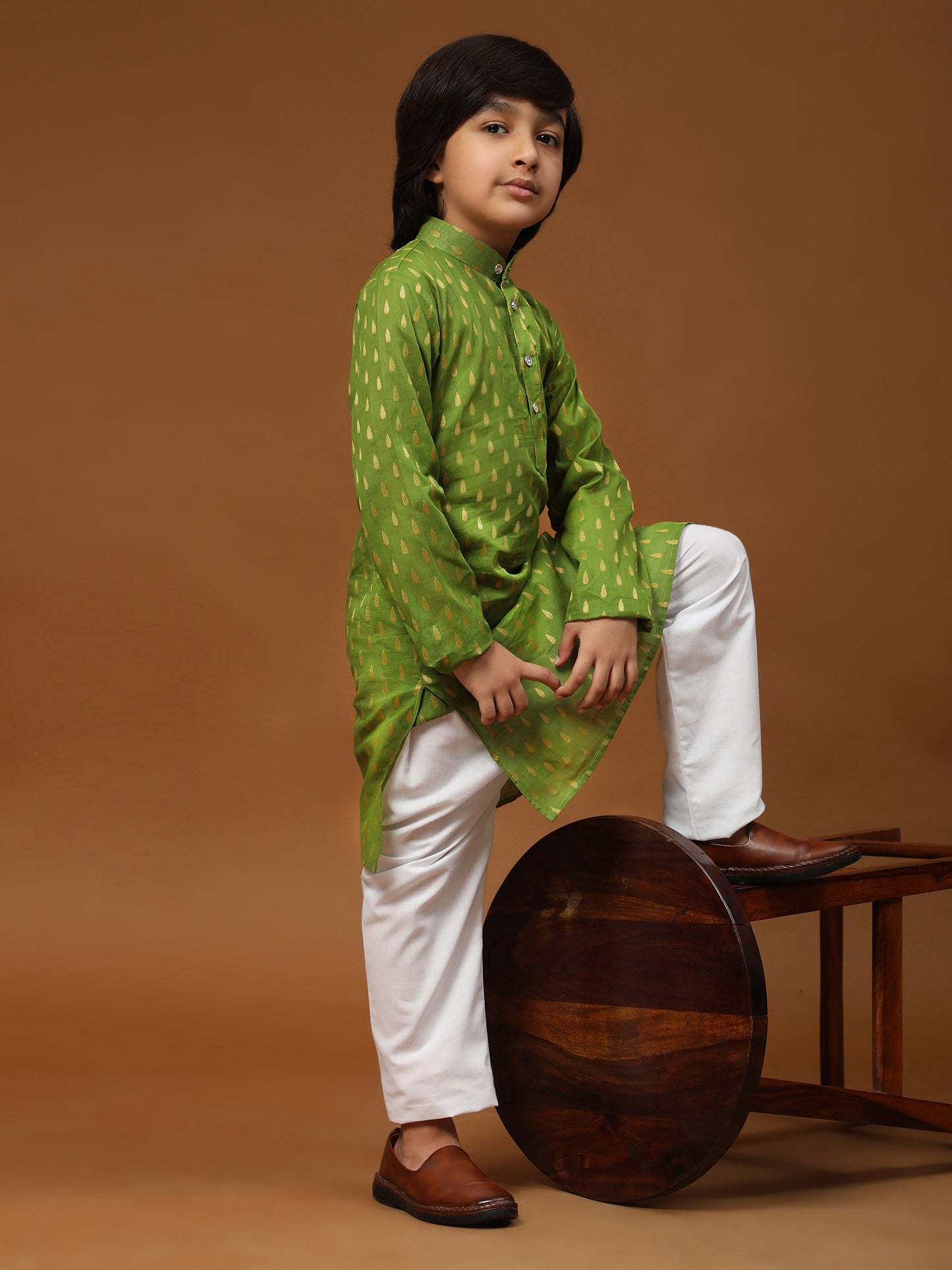 Pro-Ethic Style Developer Cotton Kurta Pajama For Kid's Boys Traditional dress Kurta Pajama set (S-234),Green