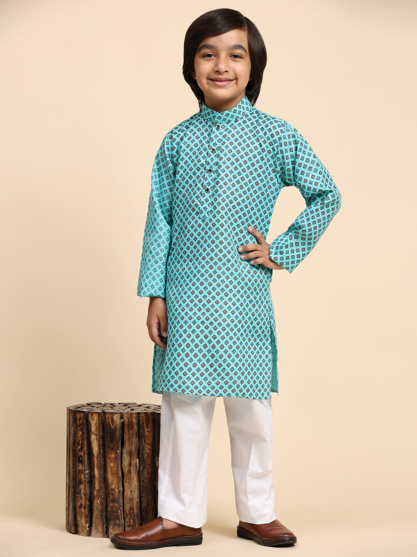 Pro-Ethic Style Developer Boys Cotton Kurta Pajama for Kid's Ethnic Wear | Cotton Kurta Pajama (S-239), Firozi