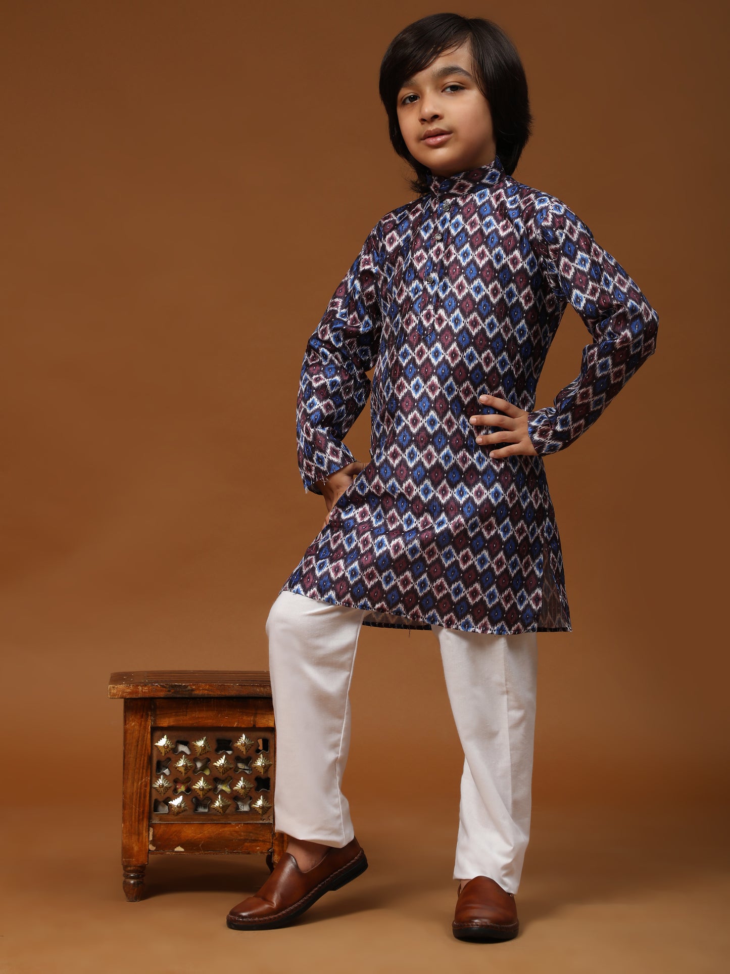 Pro-Ethic Style Developer Boys Silk Kurta Pajama for Kid's Ethnic Wear | Jacquard Silk Kurta Pajama (S-235) Blue