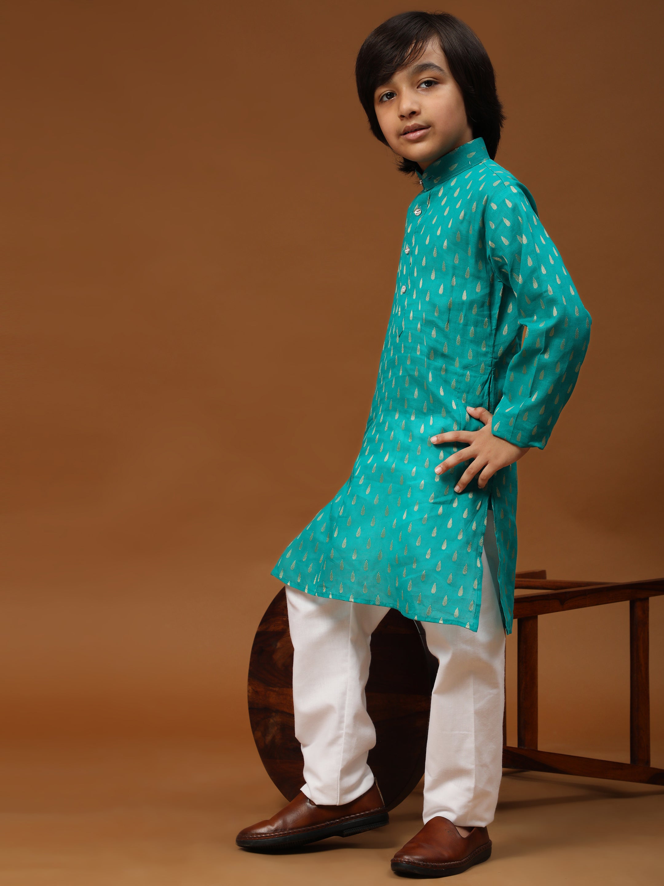Pro-Ethic Style Developer Cotton Kurta Pajama For Kid's Boys Traditional dress Kurta Pajama set (S-234),Firozi